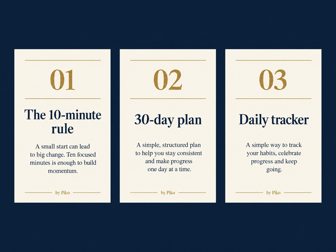 Inside pages: the 10-minute rule, 30-day plan, and daily tracker